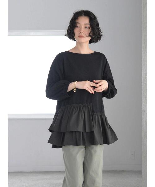 AMERICAN HOLIC(アメリカンホリック)の「異素材ティアード5分袖プルオーバー(Tシャツ/カットソー・レディース・オフホワイト/マスタード/ブラック・L/M)」の22枚目の写真