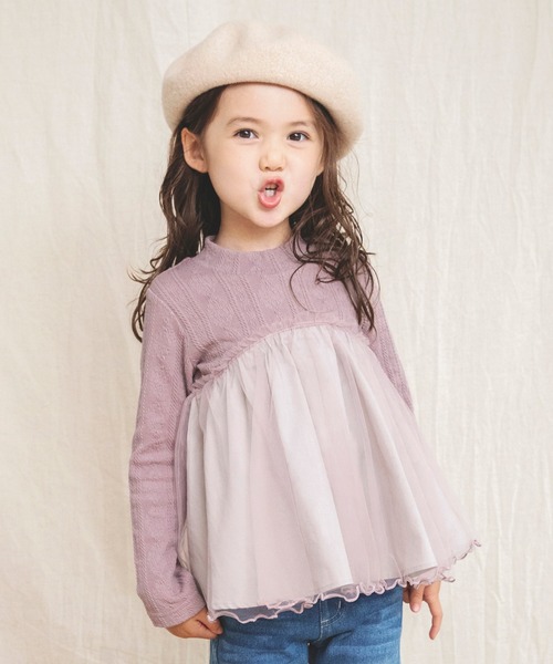 BRANSHES（ブランシェス）の「チュール重ね着風長袖Tシャツ（Tシャツ/カットソー・キッズ・アイボリー/ピンク・90cm/100cm/110cm/120cm/130cm）」の2枚目の写真