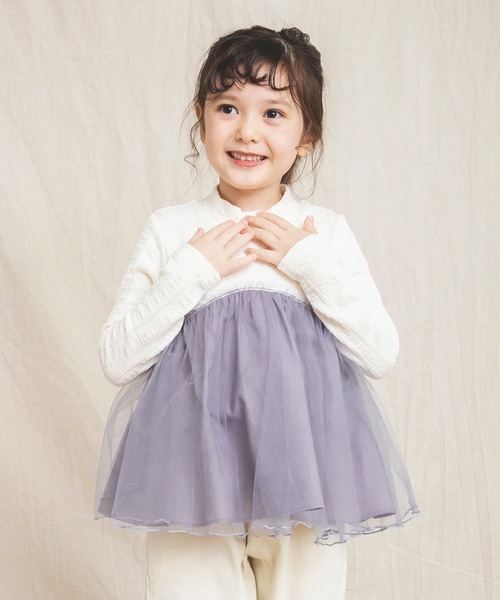 BRANSHES（ブランシェス）の「チュール重ね着風長袖Tシャツ（Tシャツ/カットソー・キッズ・アイボリー/ピンク・90cm/100cm/110cm/120cm/130cm）」の3枚目の写真