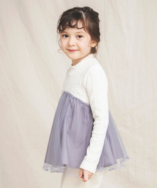 BRANSHES（ブランシェス）の「チュール重ね着風長袖Tシャツ（Tシャツ/カットソー・キッズ・アイボリー/ピンク・90cm/100cm/110cm/120cm/130cm）」の4枚目の写真