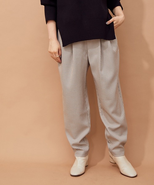 3マテリアルテーパードシルエットワイドパンツ(無地・チェック・千鳥)