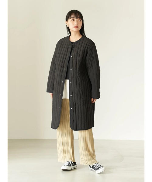 earth music&ecology(アースミュージックアンドエコロジー)の「【WEB限定】パイピングキルティングコート(ノーカラーコート・レディース・ブラック/カーキ/アイボリー・FREE)」の3枚目の写真