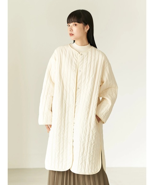 earth music&ecology(アースミュージックアンドエコロジー)の「【WEB限定】パイピングキルティングコート(ノーカラーコート・レディース・ブラック/カーキ/アイボリー・FREE)」の11枚目の写真