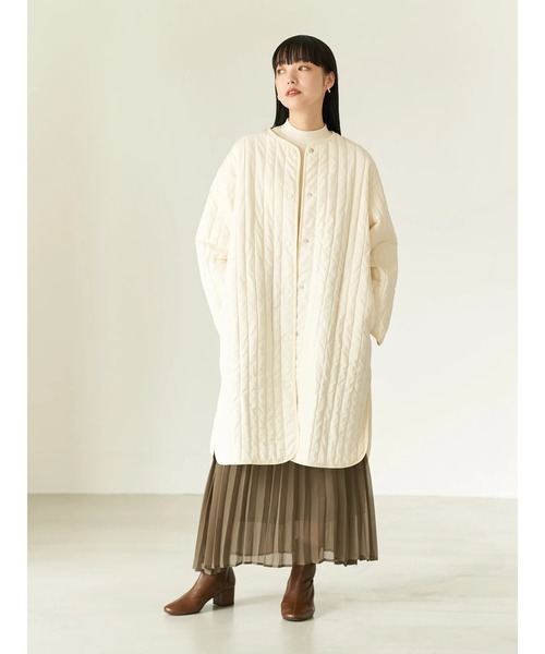 earth music&ecology(アースミュージックアンドエコロジー)の「【WEB限定】パイピングキルティングコート(ノーカラーコート・レディース・ブラック/カーキ/アイボリー・FREE)」の10枚目の写真