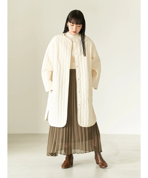 earth music&ecology(アースミュージックアンドエコロジー)の「【WEB限定】パイピングキルティングコート(ノーカラーコート・レディース・ブラック/カーキ/アイボリー・FREE)」の12枚目の写真