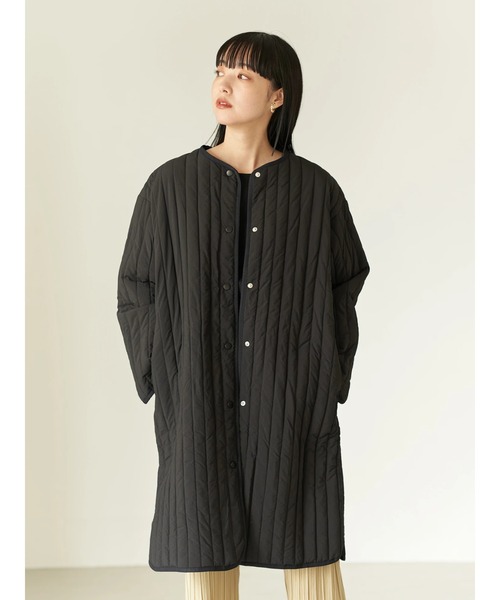 earth music&ecology(アースミュージックアンドエコロジー)の「【WEB限定】パイピングキルティングコート(ノーカラーコート・レディース・ブラック/カーキ/アイボリー・FREE)」の4枚目の写真