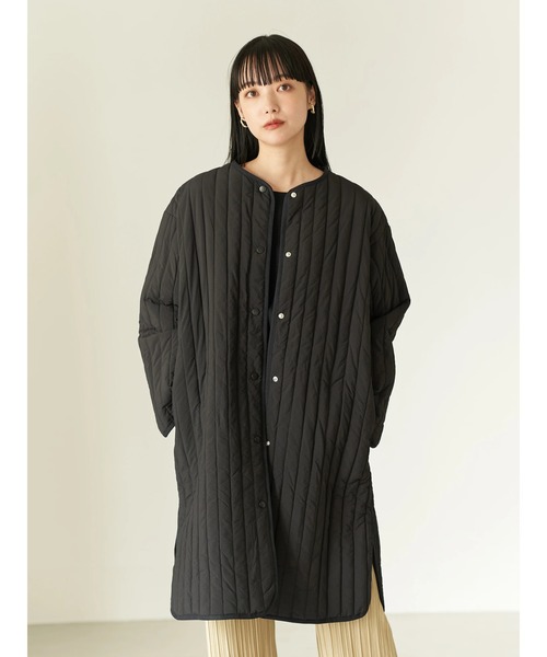 earth music&ecology(アースミュージックアンドエコロジー)の「【WEB限定】パイピングキルティングコート(ノーカラーコート・レディース・ブラック/カーキ/アイボリー・FREE)」の20枚目の写真
