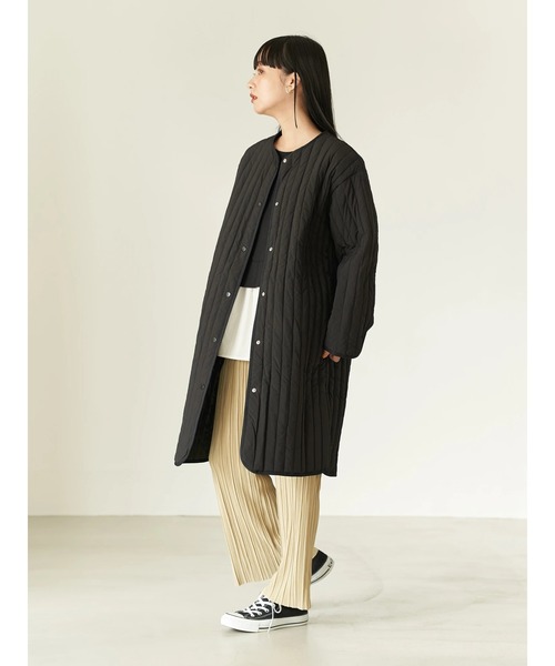 earth music&ecology(アースミュージックアンドエコロジー)の「【WEB限定】パイピングキルティングコート(ノーカラーコート・レディース・ブラック/カーキ/アイボリー・FREE)」の14枚目の写真