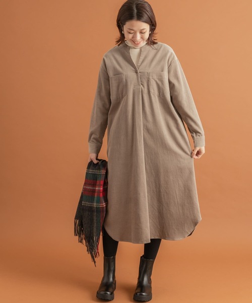 URBAN RESEARCH Sonny Label(アーバンリサーチサニーレーベル)の「コーデュロイスキッパーシャツワンピース(ワンピース・レディース・チャコールグレー/ベージュ系その他/ライトベージュ/ダークグレー・FREE)」の10枚目の写真