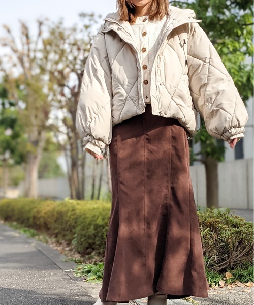 Per sist ence(パーシエンス)の「Per sist ence/パーシエンス 中綿ダイヤキルト フードブルゾン(ダウンジャケット/コート・レディース・ブラック/アイボリー/ミント/モカ/グレイッシュベージュ・FREE)」の11枚目の写真