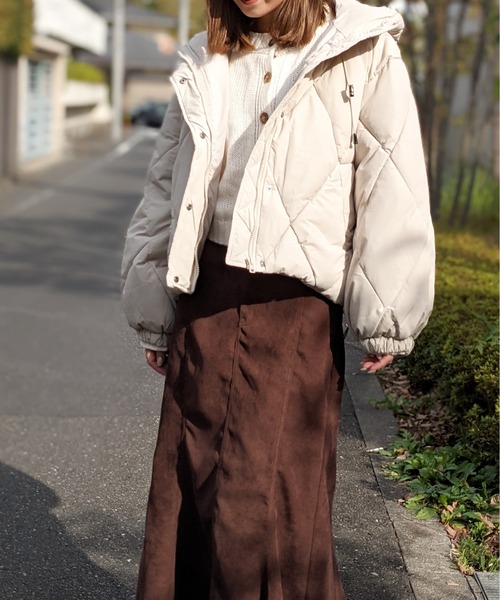 Per sist ence(パーシエンス)の「Per sist ence/パーシエンス 中綿ダイヤキルト フードブルゾン(ダウンジャケット/コート・レディース・ブラック/アイボリー/ミント/モカ/グレイッシュベージュ・FREE)」の14枚目の写真