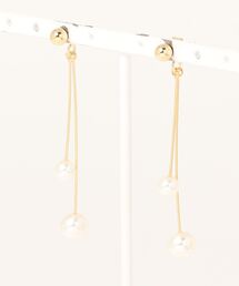 2連 チェーン パール ドロップピアス