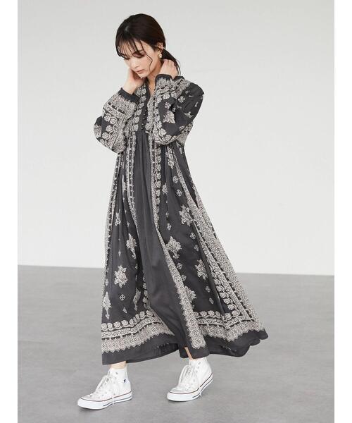 CRAFT STANDARD BOUTIQUE（クラフトスタンダードブティック）の「【追加】ウエスト切り替えボリュームワンピース　◆（ワンピース・レディース・チャコールグレー/パープル/グリーン/ライトベージュ・FREE）」の9枚目の写真