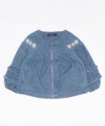 お花刺繍入り袖フリルデニムジャケット