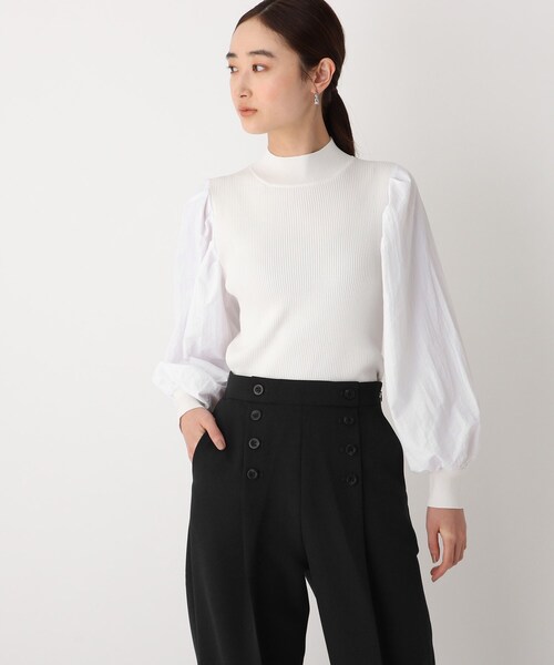 OPAQUE.CLIP（オペークドットクリップ）の「◆フハク切替 ボリュームスリーブニット【WEB限定サイズ】（ニット/セーター・レディース・ベージュ/ホワイト系/ブラック・40/38/42）」の2枚目の写真