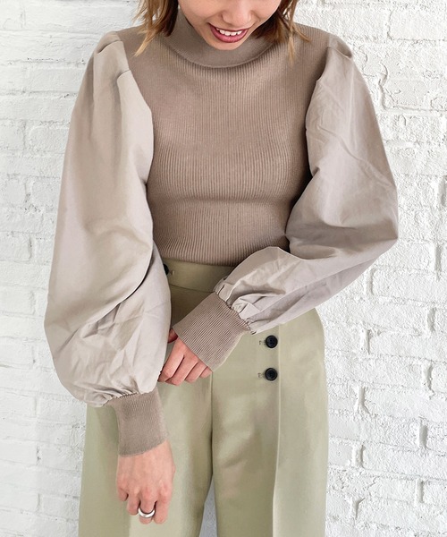 OPAQUE.CLIP（オペークドットクリップ）の「◆フハク切替 ボリュームスリーブニット【WEB限定サイズ】（ニット/セーター・レディース・ベージュ/ホワイト系/ブラック・40/38/42）」の3枚目の写真
