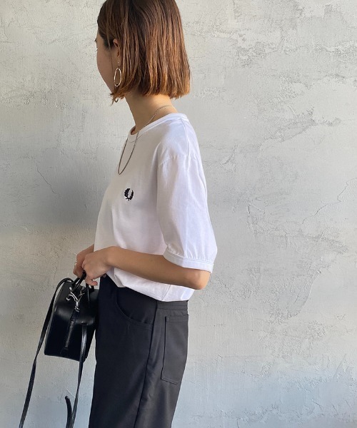 FRED PERRY ワンポイントロゴ刺繍ショートスリーブリンガーTシャツ FRED PERRY/フレッドペリー] ワンポイント刺繍 リンガーTシャツ