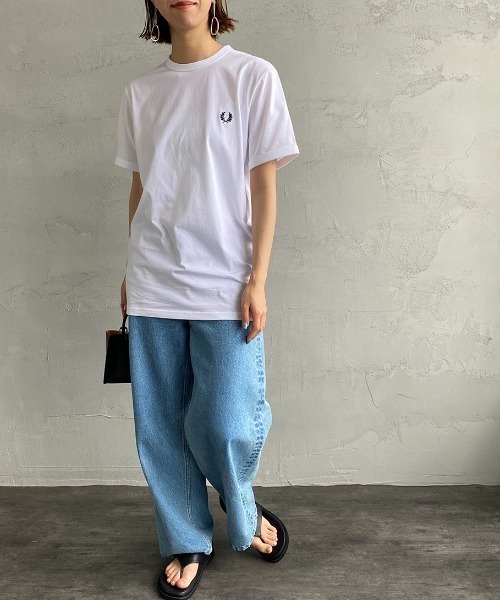 FRED PERRY/フレッドペリー] ワンポイント刺繍 リンガーTシャツ