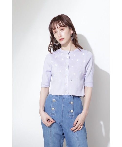 JILL STUART（ジルスチュアート）の「◆プチエンブロイダリーニット（カーディガン/ボレロ・レディース・ホワイト/パープル・FREE）」の3枚目の写真