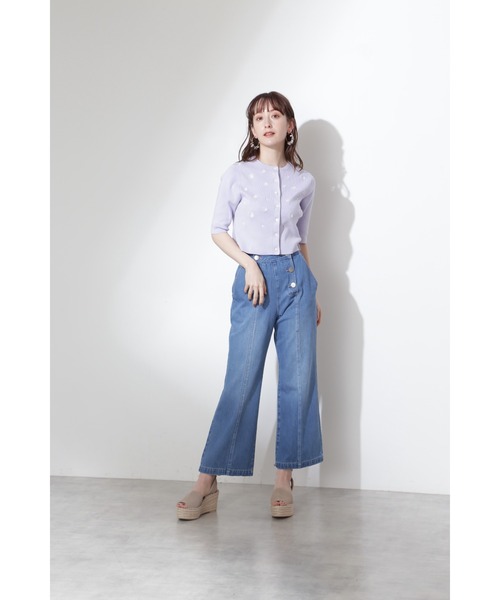 JILL STUART（ジルスチュアート）の「◆プチエンブロイダリーニット（カーディガン/ボレロ・レディース・ホワイト/パープル・FREE）」の4枚目の写真