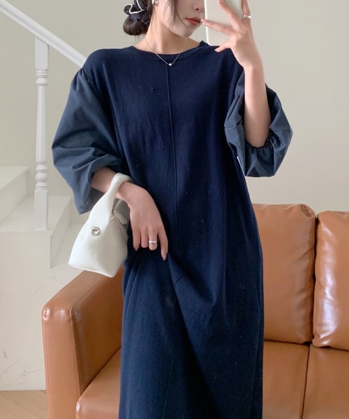 ABITOKYO(アビトーキョー)の「五分袖布帛コンビニットワンピース(ワンピース・レディース・ブラック/ベージュ/グレー/ネイビー・FREE)」の16枚目の写真