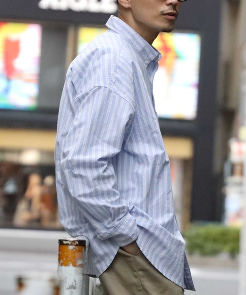 BACK NUMBER（バックナンバー）の「【BACK NUMBER】ビッグシルエットストライプオックスフォードシャツ（シャツ/ブラウス・メンズ・ホワイト×ネイビー/サックスブルー・M/L/S）」の5枚目の写真