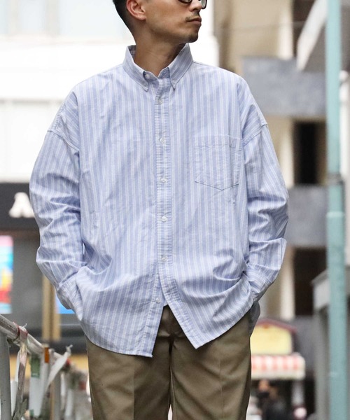 BACK NUMBER（バックナンバー）の「【BACK NUMBER】ビッグシルエットストライプオックスフォードシャツ（シャツ/ブラウス・メンズ・ホワイト×ネイビー/サックスブルー・M/L/S）」の7枚目の写真
