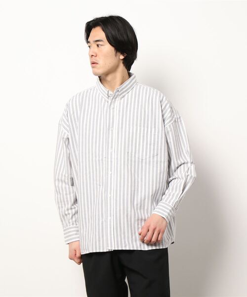 BACK NUMBER（バックナンバー）の「【BACK NUMBER】ビッグシルエットストライプオックスフォードシャツ（シャツ/ブラウス・メンズ・ホワイト×ネイビー/サックスブルー・M/L/S）」の18枚目の写真