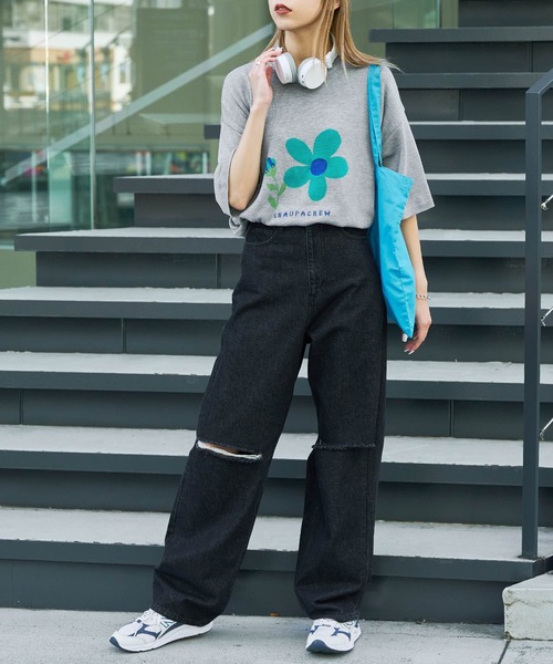 Snap club(スナップクラブ)の「【Snap club】フラワージャガード サマーニット/半袖ニット(ニット/セーター・メンズ・ライトグレー/ブルー/ダークネイビー・M/L)」の8枚目の写真