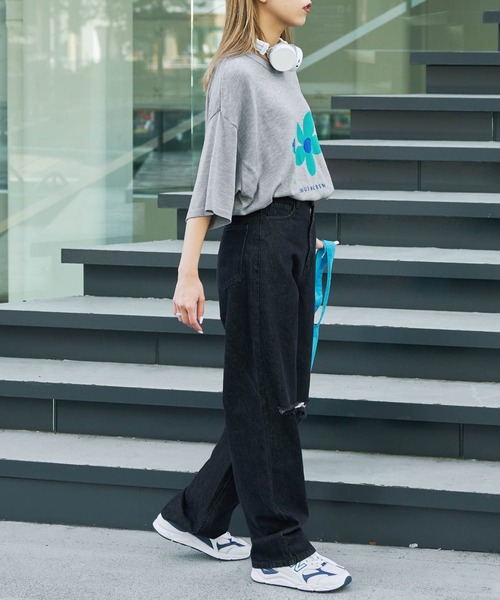 Snap club(スナップクラブ)の「【Snap club】フラワージャガード サマーニット/半袖ニット(ニット/セーター・メンズ・ライトグレー/ブルー/ダークネイビー・M/L)」の9枚目の写真