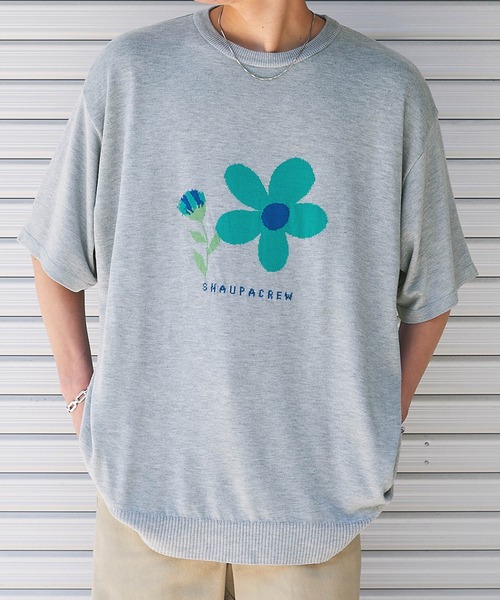 Snap club(スナップクラブ)の「【Snap club】フラワージャガード サマーニット/半袖ニット(ニット/セーター・メンズ・ライトグレー/ブルー/ダークネイビー・M/L)」の11枚目の写真