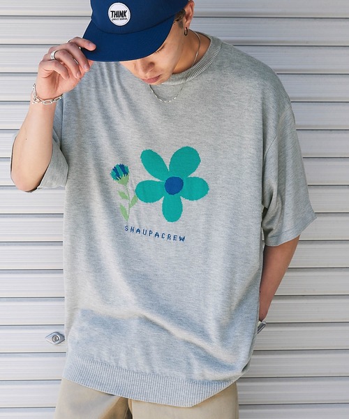 Snap club(スナップクラブ)の「【Snap club】フラワージャガード サマーニット/半袖ニット(ニット/セーター・メンズ・ライトグレー/ブルー/ダークネイビー・M/L)」の12枚目の写真