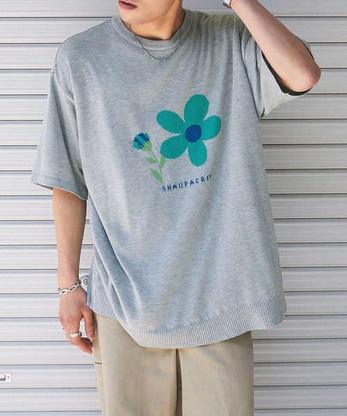 Snap club(スナップクラブ)の「【Snap club】フラワージャガード サマーニット/半袖ニット(ニット/セーター・メンズ・ライトグレー/ブルー/ダークネイビー・M/L)」の13枚目の写真