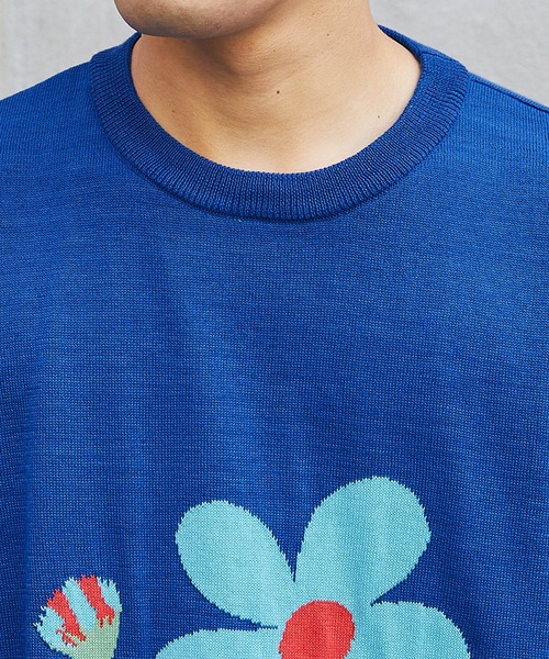 Snap club(スナップクラブ)の「【Snap club】フラワージャガード サマーニット/半袖ニット(ニット/セーター・メンズ・ライトグレー/ブルー/ダークネイビー・M/L)」の17枚目の写真