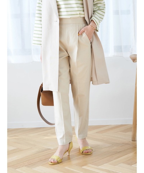 earth music&ecology（アースミュージックアンドエコロジー）の「リネン混テーパードパンツ（その他パンツ・レディース・ブラック/ベージュ/イエロー/ライム・S/M/L）」の14枚目の写真