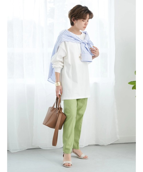 earth music&ecology（アースミュージックアンドエコロジー）の「リネン混テーパードパンツ（その他パンツ・レディース・ブラック/ベージュ/イエロー/ライム・S/M/L）」の20枚目の写真