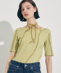 PUBLIC TOKYO | ランダムリブハーフスリーブホールTシャツ/ウォッシャブル(Tシャツ/カットソー)