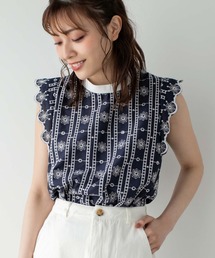 フラワー刺繍コットンブラウス