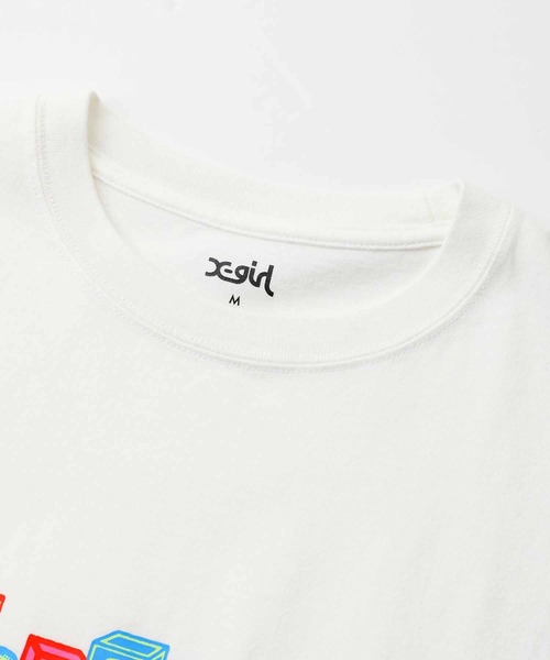 X-girl（エックスガール）の「TOY BLOCK LOGO S/S TEE/ブランドロゴ/ネオンカラー ロゴTシャツ（Tシャツ/カットソー・レディース・ホワイト/ブラック/ライトパープル・S/M/L/XL）」の10枚目の写真