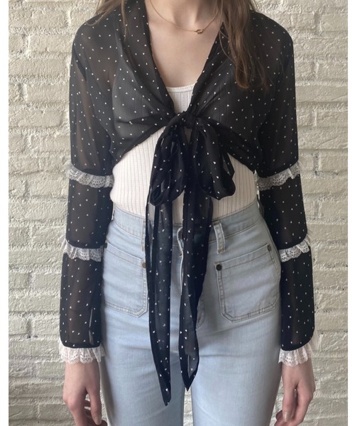 epine（エピヌ）の「Bell sleeve lace 2way bolero（カーディガン/ボレロ・レディース・ホワイト/ブラック・FREE）」の4枚目の写真