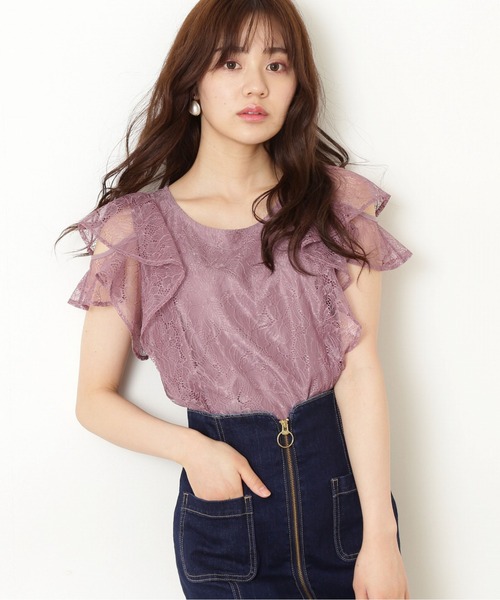 PROPORTION BODY DRESSING（プロポーションボディドレッシング）の「ラッフルショルダーレースブラウス / 1212210506（シャツ/ブラウス・レディース・ピンク/ベージュ/ブラック・FREE）」の3枚目の写真