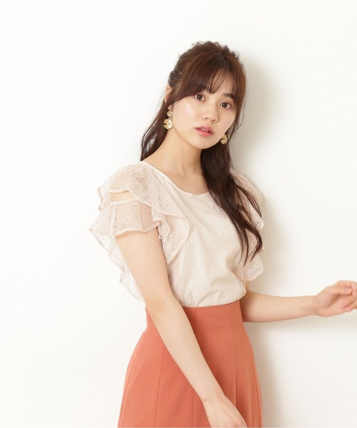 PROPORTION BODY DRESSING（プロポーションボディドレッシング）の「ラッフルショルダーレースブラウス / 1212210506（シャツ/ブラウス・レディース・ピンク/ベージュ/ブラック・FREE）」の7枚目の写真