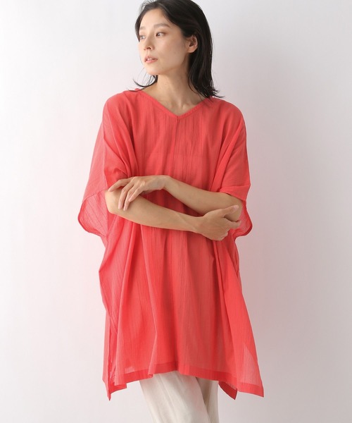 LEPSIM（レプシィム）の「シアーポンチョチュニック　298264（チュニック・レディース・ブラウン/グレー/オレンジ・FREE）」の3枚目の写真