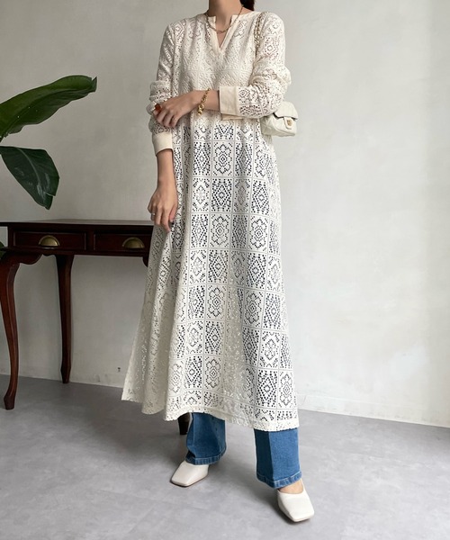 DouDou（ドゥドゥ）の「レース2WAYワンピース（ワンピース・レディース・アイボリー/ブラック・FREE/S）」の4枚目の写真