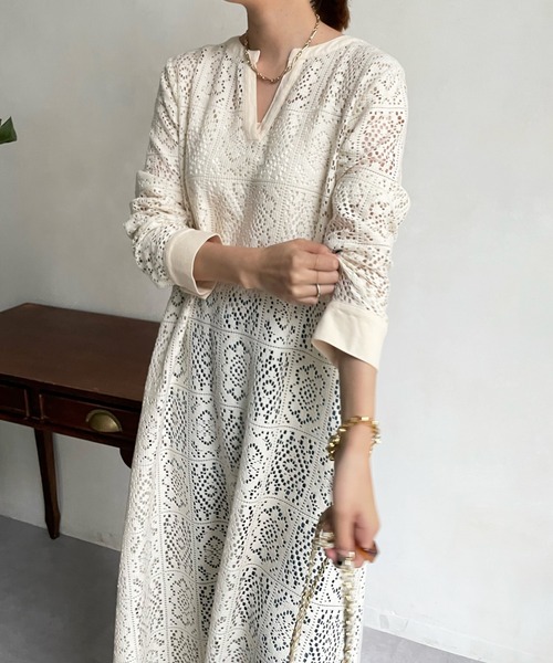 DouDou（ドゥドゥ）の「レース2WAYワンピース（ワンピース・レディース・アイボリー/ブラック・FREE/S）」の10枚目の写真