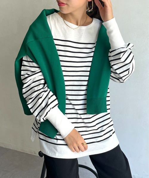 prose verse（プロズヴェール）の「パネルボーダープルオーバー（Tシャツ/カットソー・レディース・ホワイト系2/ホワイト系1/オフホワイト/ブラック・MEDIUM）」の2枚目の写真