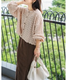 Amourire（アムリール）の「【yumi.コラボ】透かし編みニットカーデ