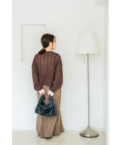 Amourire（アムリール）の「【yumi.コラボ】透かし編みニットカーデ