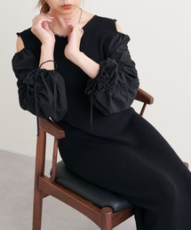 natural couture | WEB限定/袖がポイントの大人Sweetな1枚 ドロストギャザー袖2WAYリブワンピース(ワンピース)