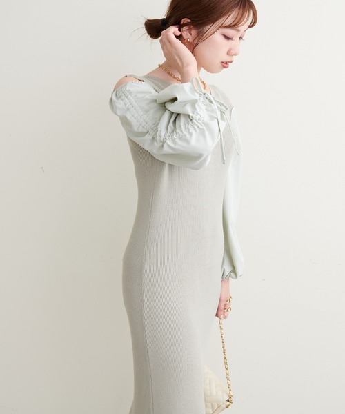 natural couture（ナチュラルクチュール）の「WEB限定/袖がポイントの大人Sweetな1枚 ドロストギャザー袖2WAYリブワンピース（ワンピース・レディース・ブラック/ブラウン/ミント/ブラック系その他・FREE）」の19枚目の写真